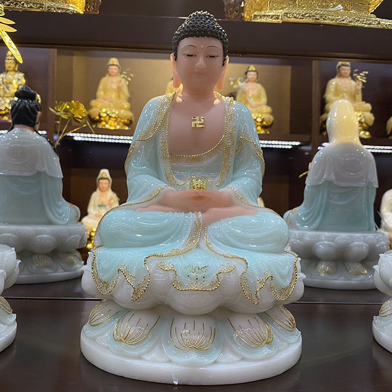 Tượng Phật A Di Đà trong bộ Tây Phương Tam Thánh xanh ngọc