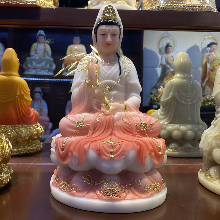 Tượng Phật Quan Âm Bồ tát màu hồng, cao 30 cm - mã TPTC 005