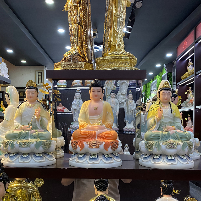Bộ tượng Tây Phương Tam Thánh bằng bột đá cao 30 cm nhập khẩu Đài Loan