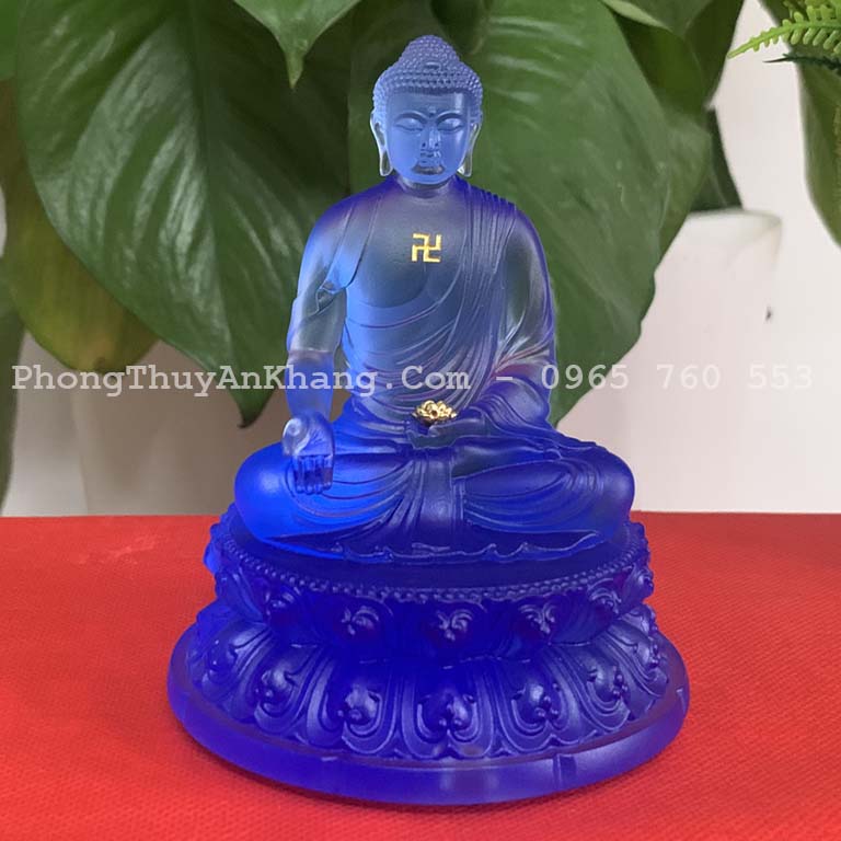 Tượng Phật A Di Đà màu xanh biển bằng lưu ly cao cấp