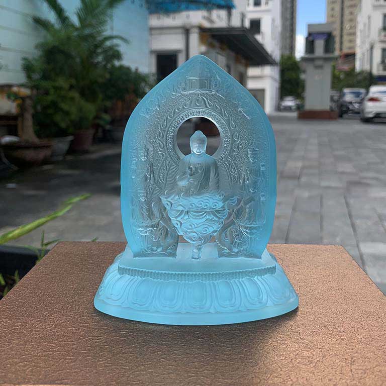 Tượng Phật A Di Đà bằng lưu ly xanh ngọc cao cấp