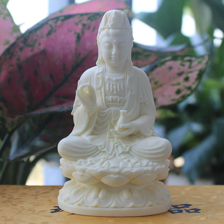 Tượng Phật Quan Âm bằng đá bột ép màu trắng