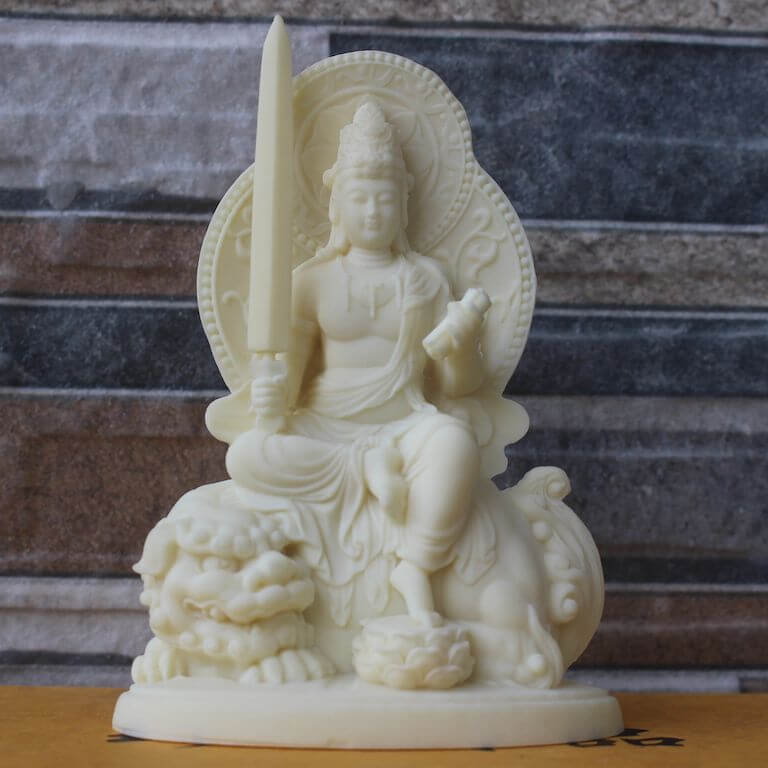 Tượng Phật Văn Thù Bồ Tát đá bột ép màu trắng