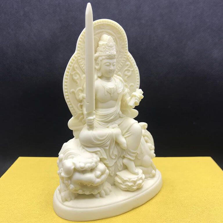 Tượng Phật Văn Thù Bồ Tát đá bột ép màu trắng hợp với người mệnh Thổ